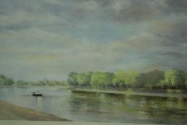Jocelyn Galsworthy (Contemporary British), Thames lanscape, oil pastel, signed lower right and dated