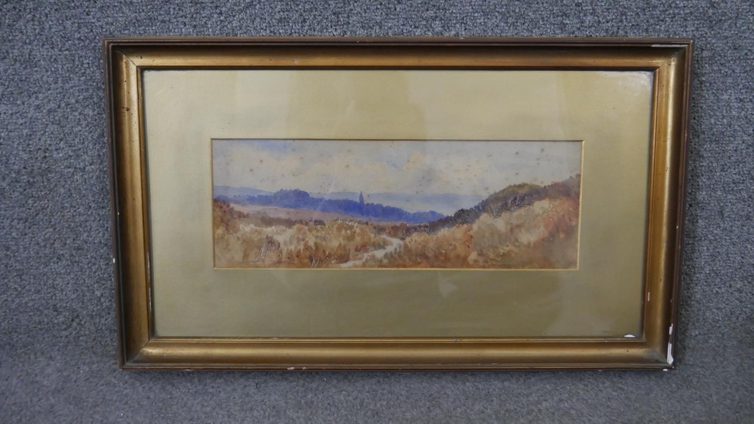 A collection of five 19th century watercolors, three of landscapes , one of a herbaceous border - Image 3 of 16