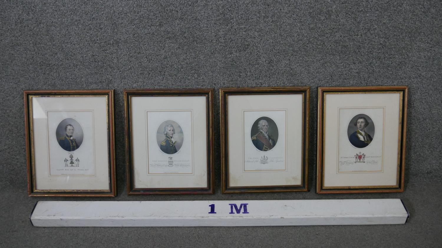 Four framed and glazed 19th century hand coloured engraved portraits of naval officers, each with - Image 2 of 7