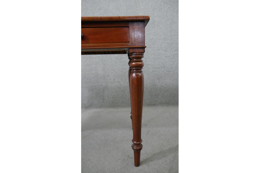 A Victorian mahogany two drawer side table, of rectangular form, on turned legs. H.75 W.107 D.53cm - Image 5 of 6