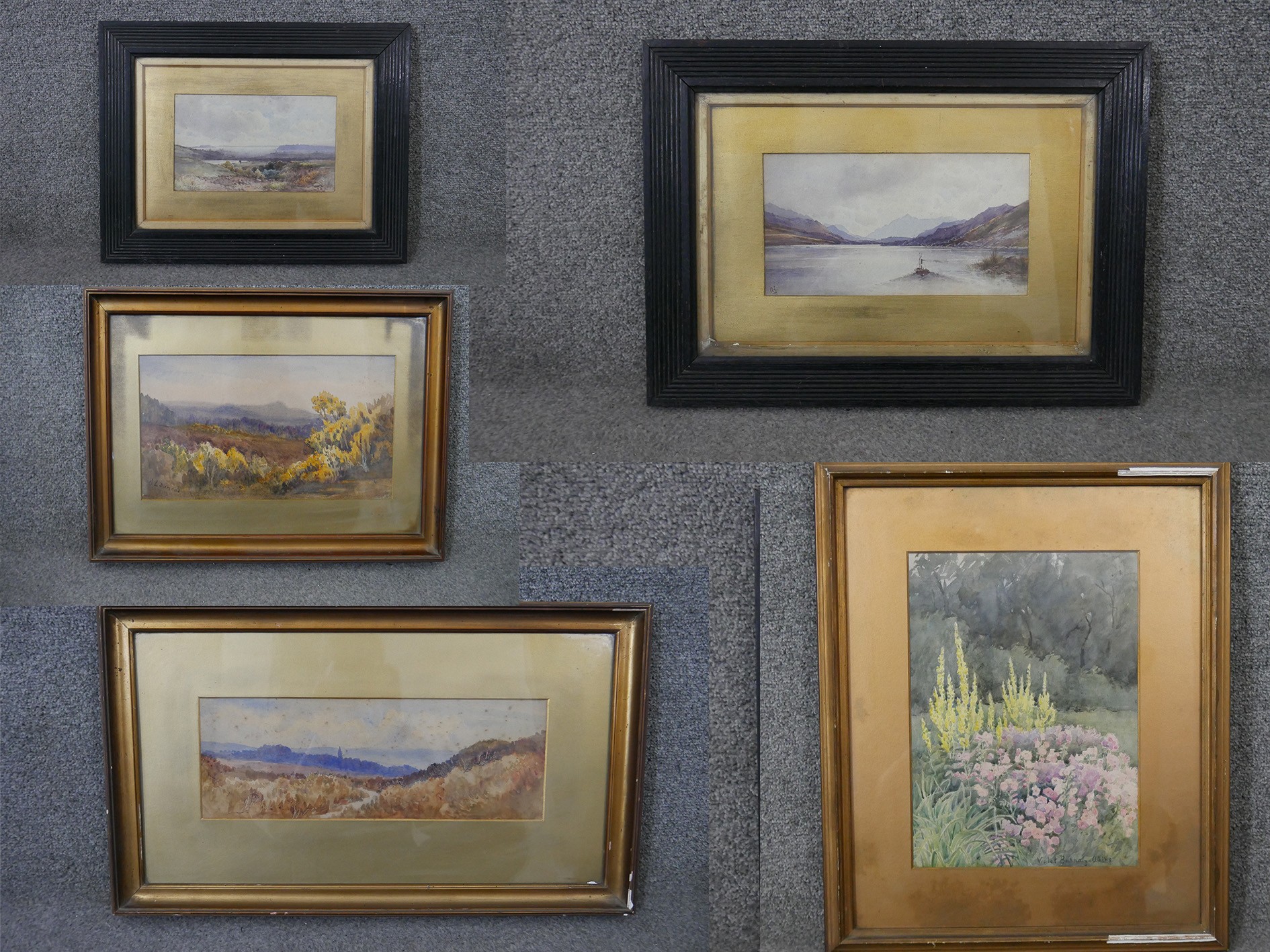 A collection of five 19th century watercolors, three of landscapes , one of a herbaceous border - Image 2 of 16