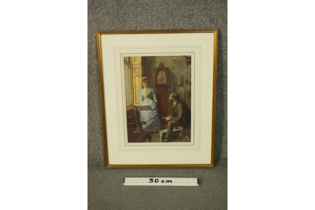 W. R. Petty (British), an artist and his patron, watercolour, signed lower left. H.57 W.46cm. - Image 3 of 6