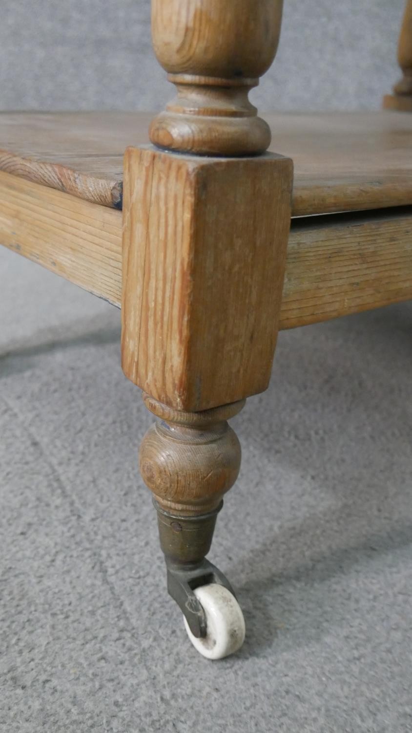 A Victorian pine whatnot, with four shelves joned by baluster turned stems. H.125 W.59 D.38cm - Image 6 of 6