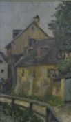 Early 20th century school, Street Scene, oil on board. H.39 W.26cm
