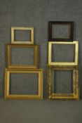 A collection of six picture frames, five gilt wood, one with moulded detailing. H.41 W.50cm. (