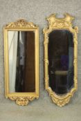 Two mid to late 20th century gilt framed pier mirrors, of slender form, both with moulded shell