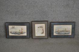 Three framed and glazed hand coloured 19th century engravings including 