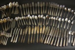 A large collection of silver plate cutlery. Various makers and designs. (1)