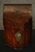 A converted 18th century George III mahogany knife box, of typical form, herringbone inlay banding