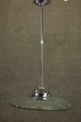 DAR Lighting; A Hemisphere 1 flying saucer style pendant light, with a telescopic chrome stem,