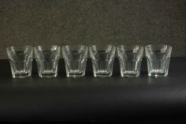 A set of six hand cut Baccarat crystal Harcourt tumblers, etched mark to base. H.9.5 Dia.9cm.