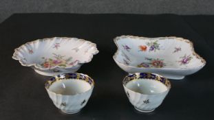 Two 19th century Dresden hand painted porcelain dishes with floral design along with a pair of