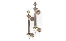 A PAIR OF LACQUERED BRASS CORINTHIAN COLUMN WALL LIGHTS
