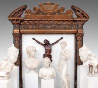 A RARE 17TH CENTURY PAINTED WOOD AND PARCEL GILT BAROQUE DOOR SURROUND