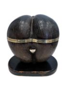 A 1929 COCO DE MER NUT AND SILVER MOUNTED BOX (LODOICEA MALDIVICA)