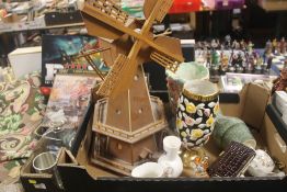 A TRAY OF CERAMICS ETC TO INCLUDE A MUSICAL WINDMILL