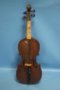 AN ANTIQUE VIOLIN AND BOW A/F