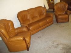 A MODERN ITALIAN LEATHER BROWN DESIGN 3 PIECE SUITE