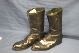 A PAIR OF VINTAGE BLACK RIDING BOOTS