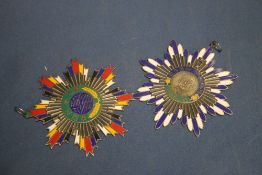 TWO CHINESE WAR LORD TYPE MEDALS, ENAMEL WHITE METAL, WITH CHINESE CHARACTER INSCRIPTIONS TO THE