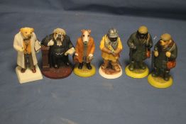 SIX ROBERT HARROP DOGGIE PEOPLE FIGURES TO INCLUDE A JUDGE, DOCTOR, GAME KEEPERS ETC