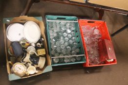 TWO TRAYS OF CERAMICS AND GLASSWARE (TRAYS NOT INCLUDED)