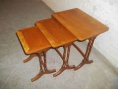 NATHAN TEAK NEST OF 3 TABLES WITH BAMBOO STYLE LEGS