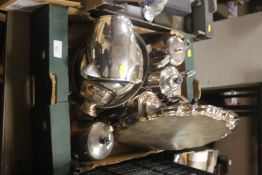 A TRAY COF ASSORTED SILKVER PLATED METALWARE (TRAYS NOT INCLUDED)