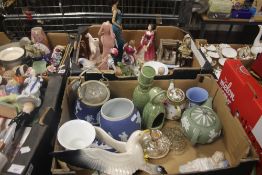 TWO TRAYS OF CERAMICS TO INCLUDE JASPER WARE TOGETHER WITH A TRAY OF SUNDRIES (TRAY NOT INCLUDED)
