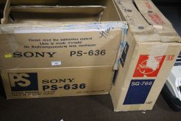 A VINTAGE SONY TURNTABLE AND A NATIONAL STEREO 3 BAND PHONEOGRAPH SG766