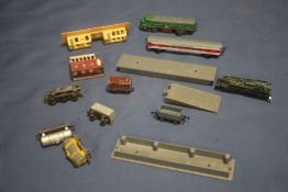 A VINTAGE 'LONE STAR' TRAIN SET to include platform and building, signal box, three locomotives (two