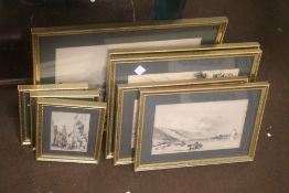 EIGHT GILT FRAMED |VIEWS ON THE RHINE| VARIOUS SIZES. TWO ARE DATED 1834, ST GOAR HAUSEN AND ON HE