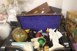 THREE TRAYS OF SUNDRIES TO INCLUDE DIECAST TOYS A COLLECCTION OF RECORDS TO INCLUDE STEVIE WONDER,