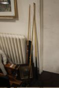 THREE SNOOKER CUES