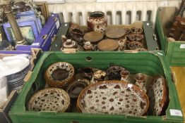 TWO TRAYS OF RETRO BROWN TEA AND DINNERWARE (TRAYS NOT INCLUDED)