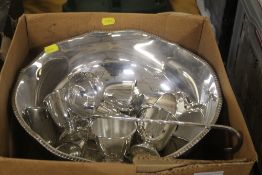 A SILVER PLATED PUNCH BOWL SET (TRAYS NOT INCLUDED)