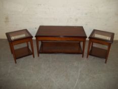 A MODERN MAHOGANY EFFECT SET OF 3 TABLES