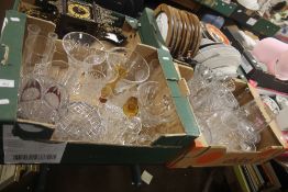 TWO TRAYS OF ASSORTED GLASSWARE TO INCLUDE CUT AND PRESSED GLASS (TRAYS NOT INCLUDED)