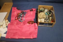 A BOX OF ASSORTED COSTUME JEWELRY