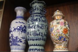 THREE REPRODUCTION ORIENTAL STYLE VASES