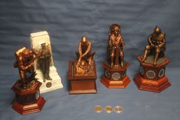 A COLLECTION OF 5 MILITARY TYPE STATUES AND A SMALL COLLECTION OF LIMITED EDITION PROOF COINS