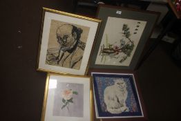 FOUR ASSORTED PRINTS TO INCLUDE AM ORIENTAL STYLE EXAMPLE