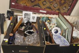 TWO TRAYS OF CERAMICS AND GLASSWARE (TRAYS NOT INCLUDED)