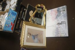 A QUANTITY OF ASSORTED PICTURES AND PRINTS TOGETHER WITH A MODERN MIRROR