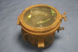 A MILLER MILLITARY CARBIDE HEADLAMP MARKED WD1924 AND CROWS FOOT, IN PRESSED STEEL