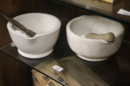 TWO VINTAGE CERAMIC PESTLES AND MORTAR