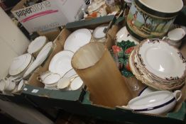 TWO TRAYS OF GILT AND WHITE CERAMICS (TRAYS NOT INCLUDED)