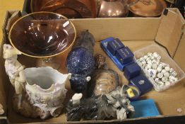 A TRAY OF CERAMICS TO INCLUDE A WADE TORTOISE ETC (TRAYS NOT INCLUDED)