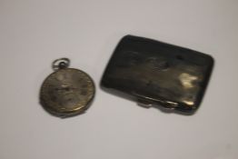 A HALLMARKED SILVER CIGARETTE CASE TOGETHER WITH A WHITE METAL OPEN FACED POCKET WATCH