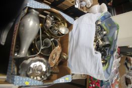 A QUANTITY OF ASSORTED METALWARE AND CUTLERY (TRAYS NOT INCLUDED)